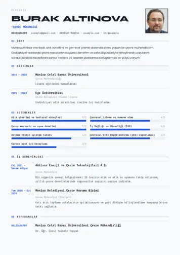 Çevre Mühendisi CV Örnekleri cv indir